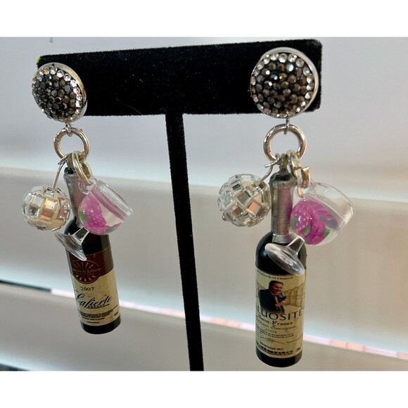 Wine Lover’s Statement Necklace, Miniature Wine Bottle Jewelry with Earrings - Picture 8 of 9